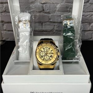 TechnoMarine Pearl Dial - 43mm, Black, White, Green with Interchangeable Strap